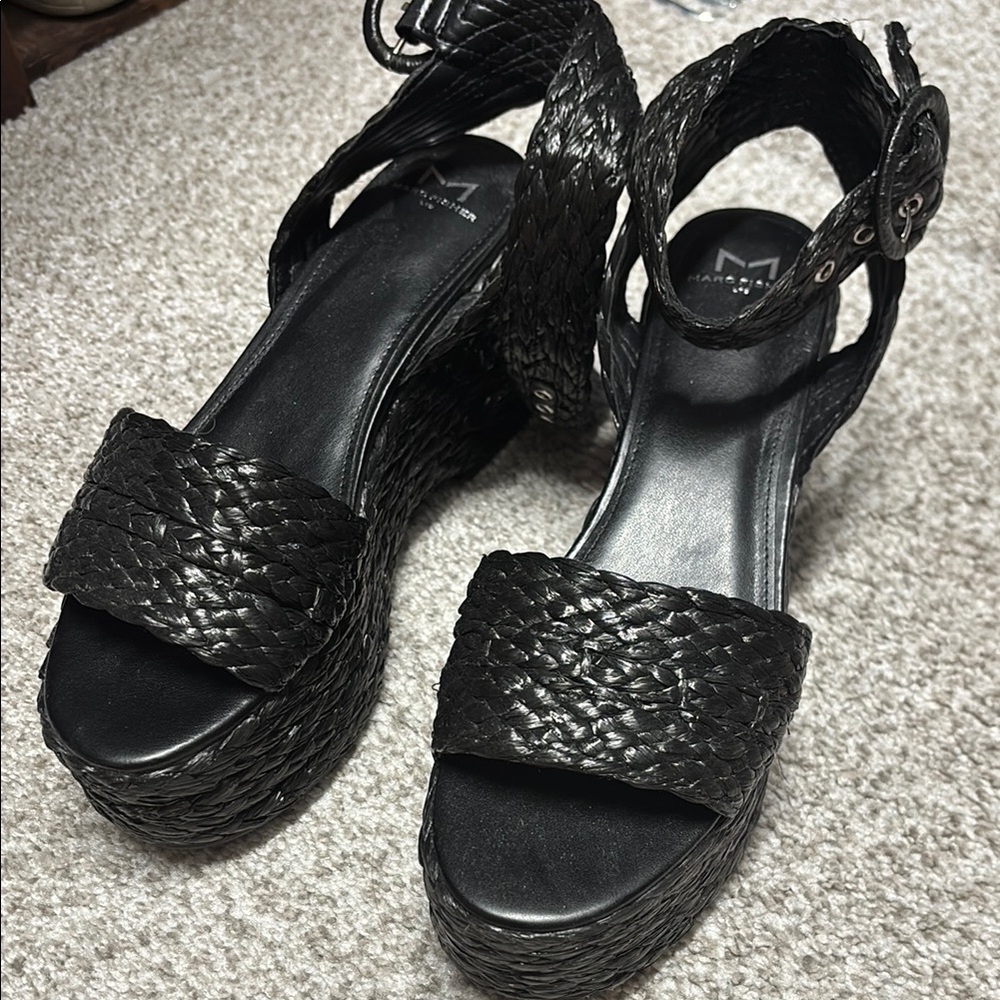Marc Fisher Black Woven Platform Sandals